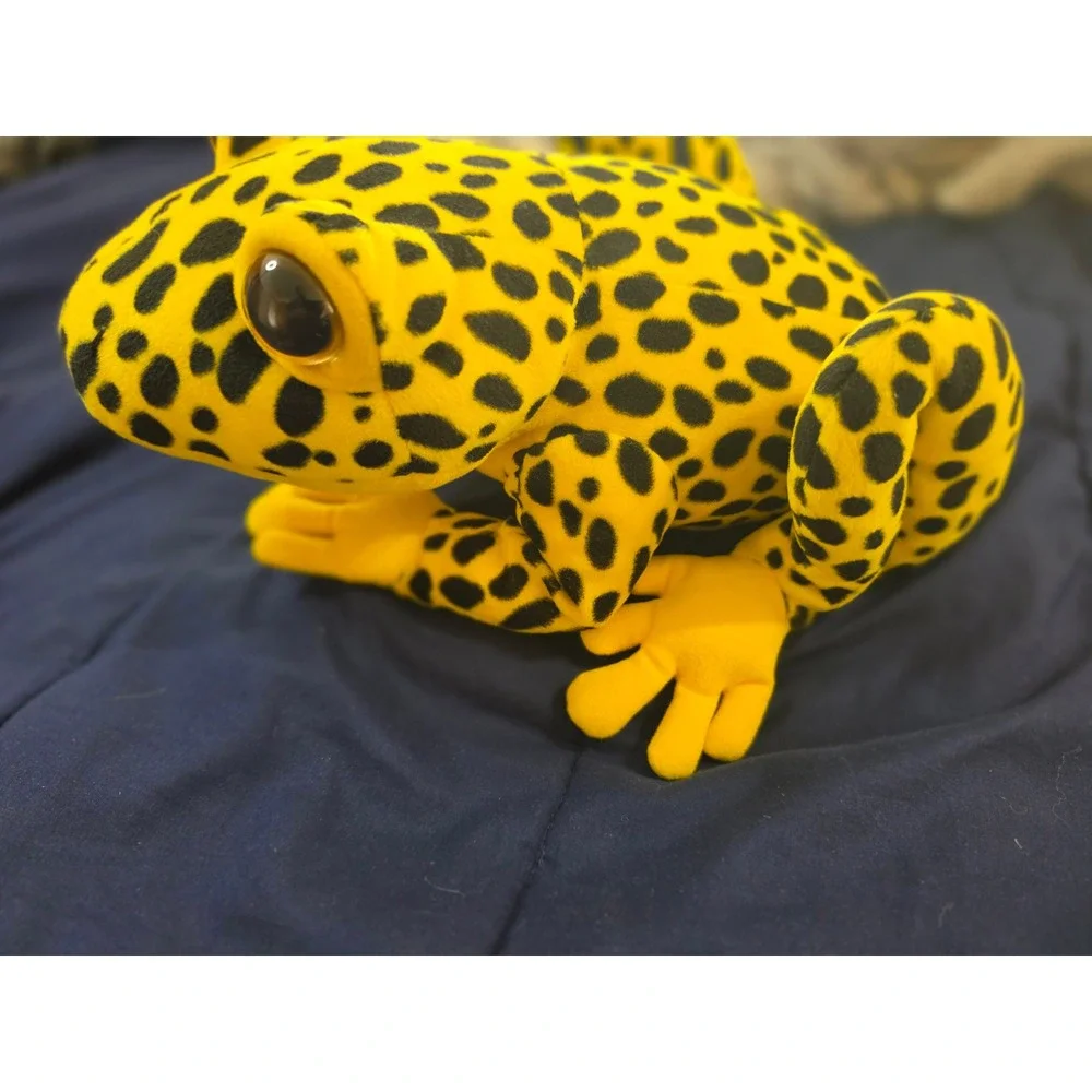 Yellow Black Spotted Poison Dart Frog Plush Stuffed Animal Leopard Print Toy